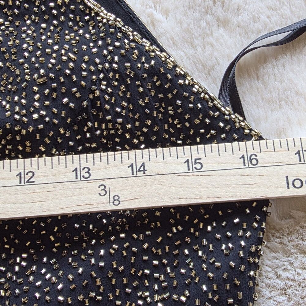 Black Tie Oleg Cassini Beaded Silk Halter Dress Black Gold Glam Cocktail Sz 8 - Picture 7 of 10